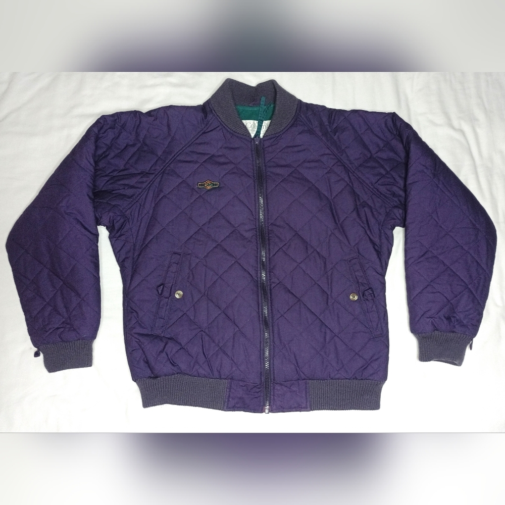 Vintage Columbia Purple Quilted Radial Bomber Jacket with Green Liner SIZE Med.